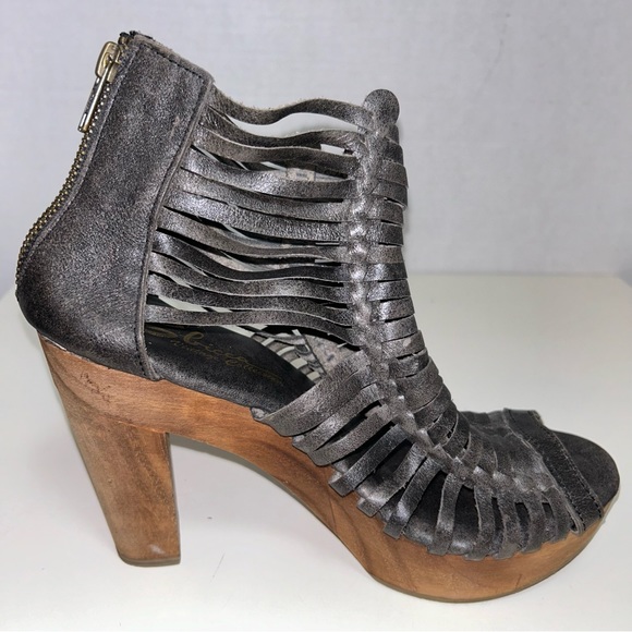 Sbicca Yani Huarache Charcoal Leather Zip Platform Chunky Block Heel Sandal - Picture 6 of 11